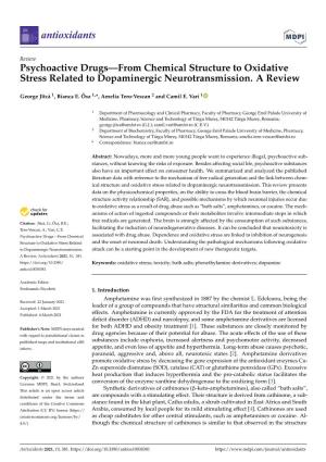 Psychoactive Drugs—From Chemical Structure to Oxidative Stress Related to Dopaminergic Neurotransmission