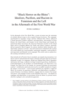 Black Horror on the Rhine”: Idealism, Pacifism, and Racism in Feminism and the Left in the Aftermath of the First World War