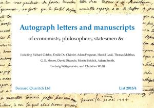 Autograph Letters and Manuscripts of Economists, Philosophers, Statesmen &C