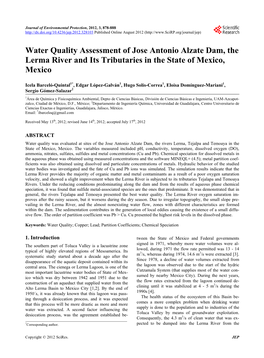 Water Quality Assessment of Jose Antonio Alzate Dam, the Lerma River and Its Tributaries in the State of Mexico, Mexico
