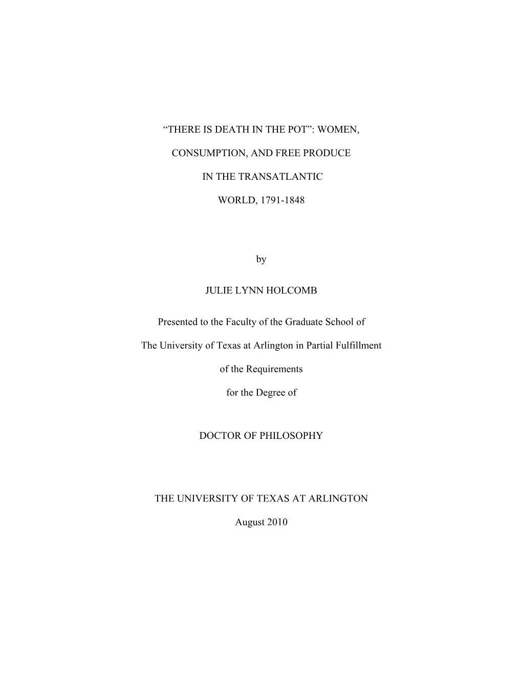 “There Is Death in the Pot”: Women, Consumption, And