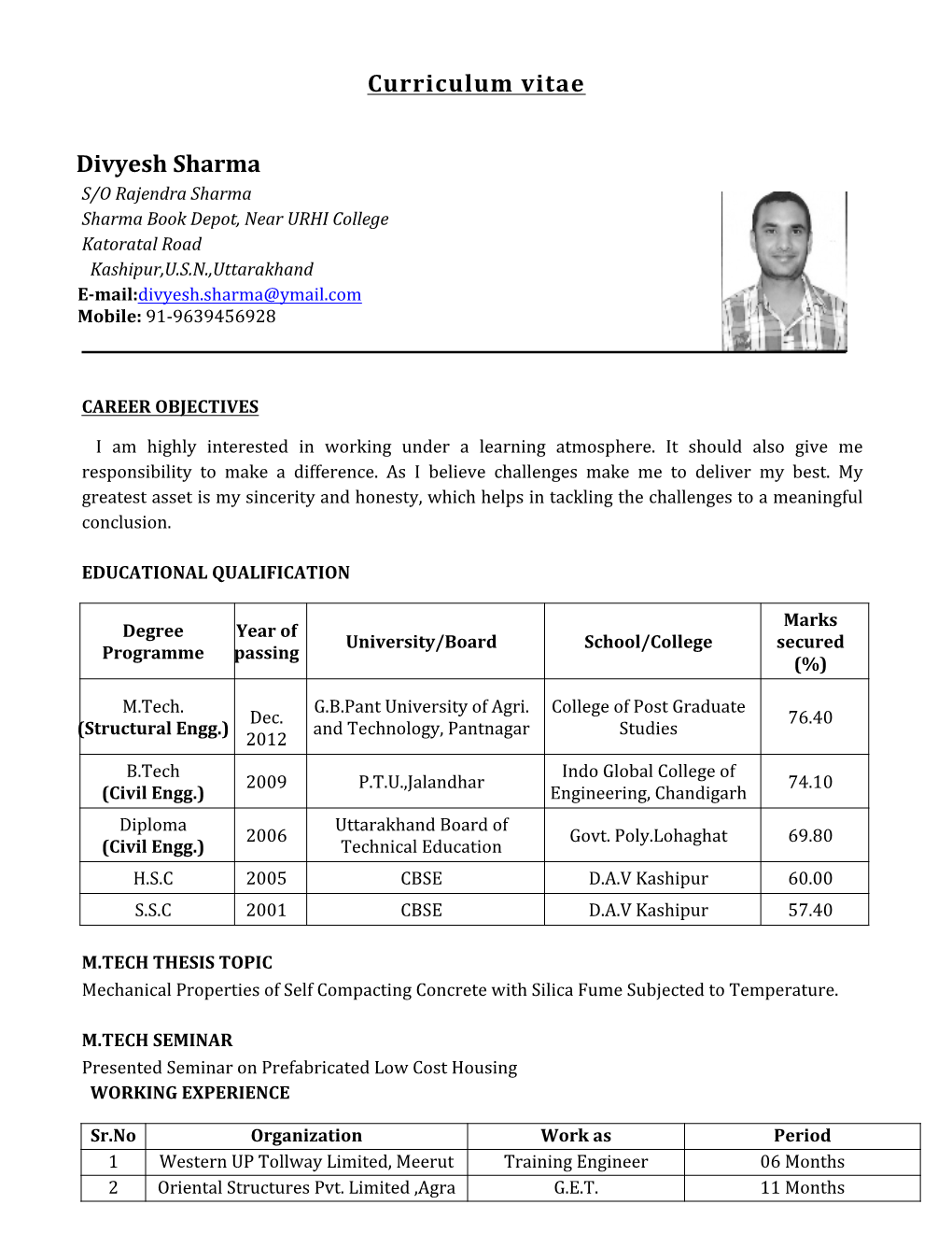 Curriculum Vitae Divyesh Sharma