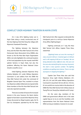 Conflict Over Highway Taxation in Kayin State