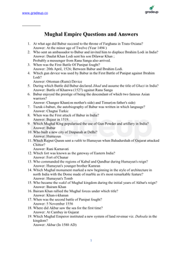 Mughal Empire Questions and Answers