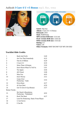 Aaliyah I Care 4 U +5 Bonus Mp3, Flac, Wma