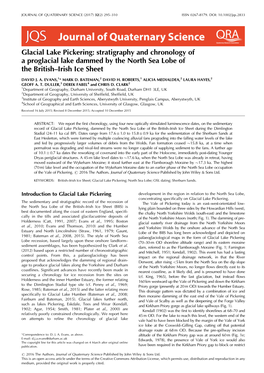 Glacial Lake Pickering: Stratigraphy and Chronology of a Proglacial Lake Dammed by the North Sea Lobe of the British-Irish Ice S