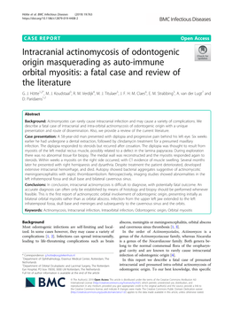 Intracranial Actinomycosis of Odontogenic Origin Masquerading As Auto-Immune Orbital Myositis: a Fatal Case and Review of the Literature G