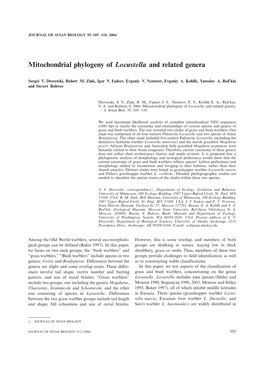 Mitochondrial Phylogeny of Locustella and Related Genera