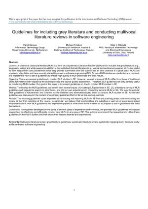 Guidelines for Including Grey Literature and Conducting Multivocal Literature Reviews in Software Engineering