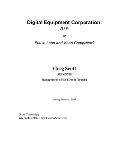 Digital Equipment Corporation: Greg Scott
