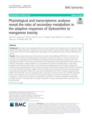 Physiological and Transcriptomic Analyses Reveal the Roles Of