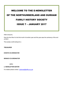 The E-Newsletter of the Northumberland and Durham Family History Society Issue 7