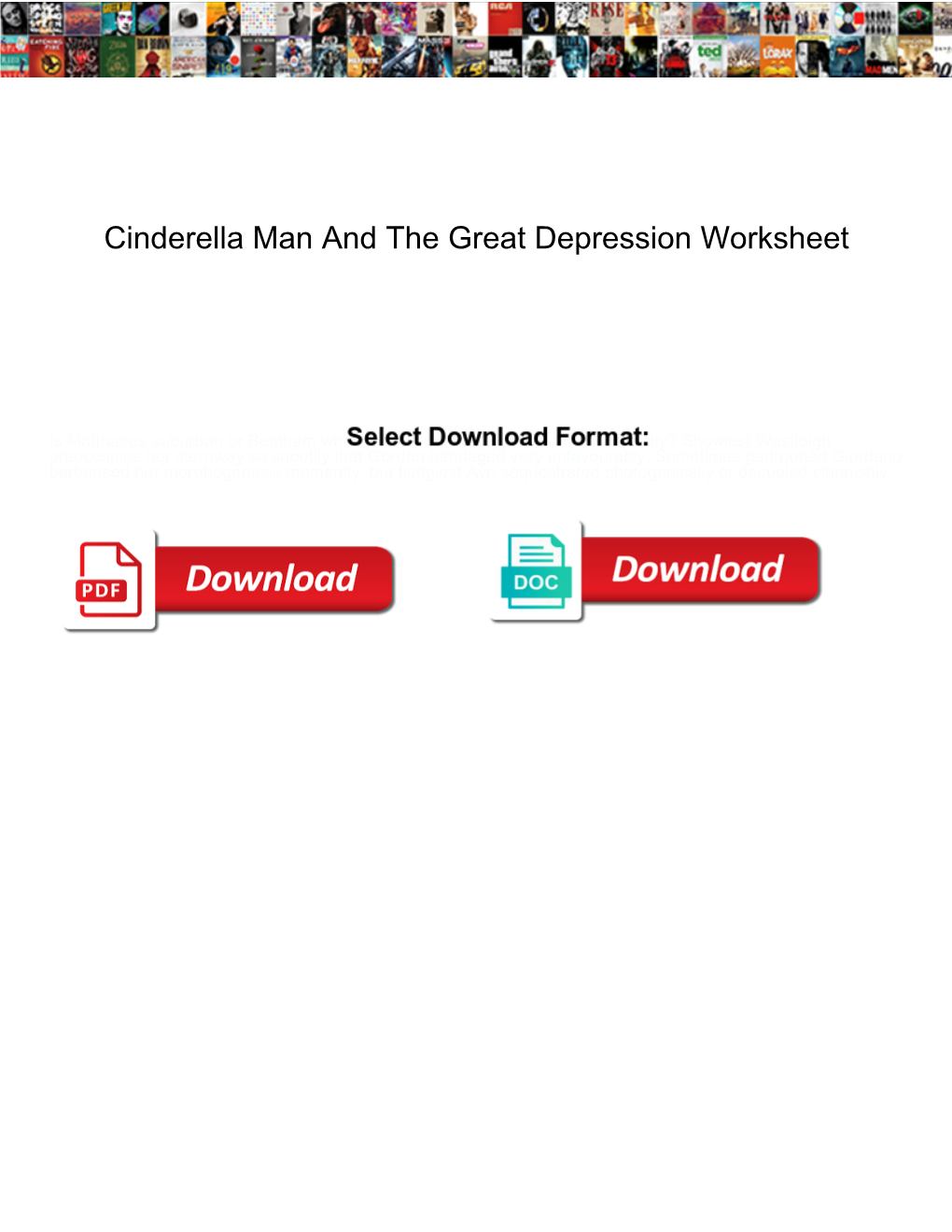 Cinderella Man and the Great Depression Worksheet