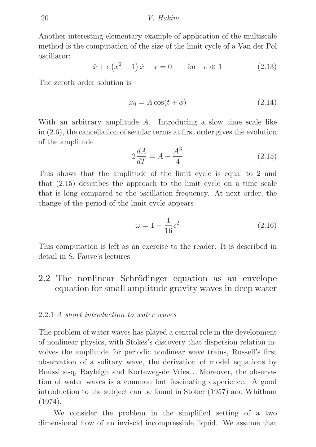 2.2 the Nonlinear Schrödinger Equation As an Envelope Equation