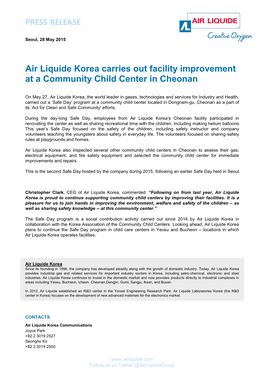 Air Liquide Korea Carries out Facility Improvement at a Community Child Center in Cheonan