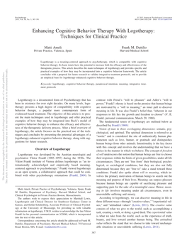 Enhancing Cognitive Behavior Therapy with Logotherapy: Techniques for Clinical Practice