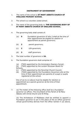 St Mary Abbots Nursery School Instrument of Government