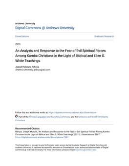 An Analysis and Response to the Fear of Evil Spiritual Forces Among Kamba Christians in the Light of Biblical and Ellen G. White Teachings