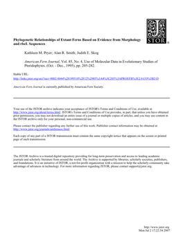 Phylogenetic Relationships of Extant Ferns Based on Evidence from Morphology and Rbcl Sequences