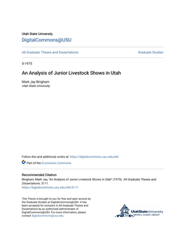 An Analysis of Junior Livestock Shows in Utah