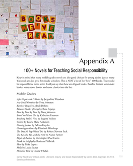 Appendix a 100+ Novels for Teaching Social Responsibility