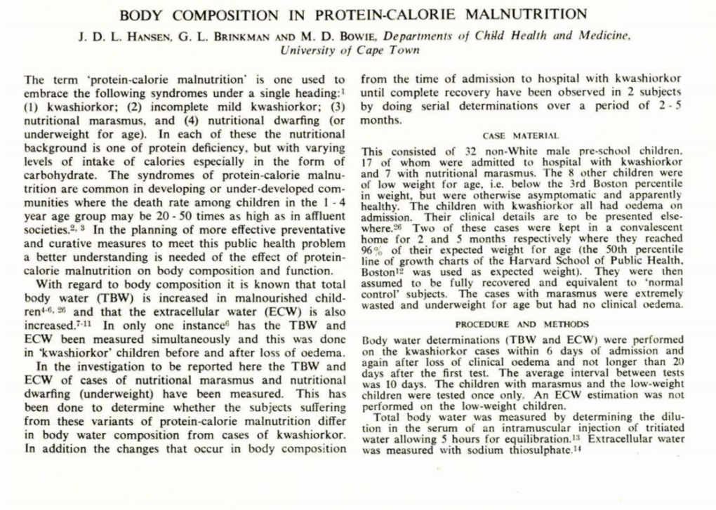 Body Composition in Protein-Calorie Malnutrition