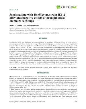 Seed Soaking with Bacillus Sp. Strain HX-2 Alleviates Negative Effects of Drought Stress on Maize Seedlings