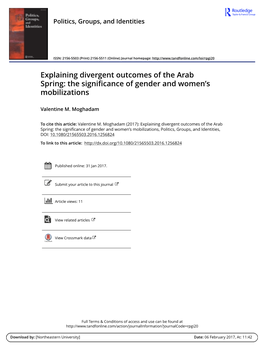 Explaining Divergent Outcomes of the Arab Spring: the Significance of Gender and Women’S Mobilizations