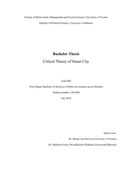 Bachelor Thesis Critical Theory of Smart City