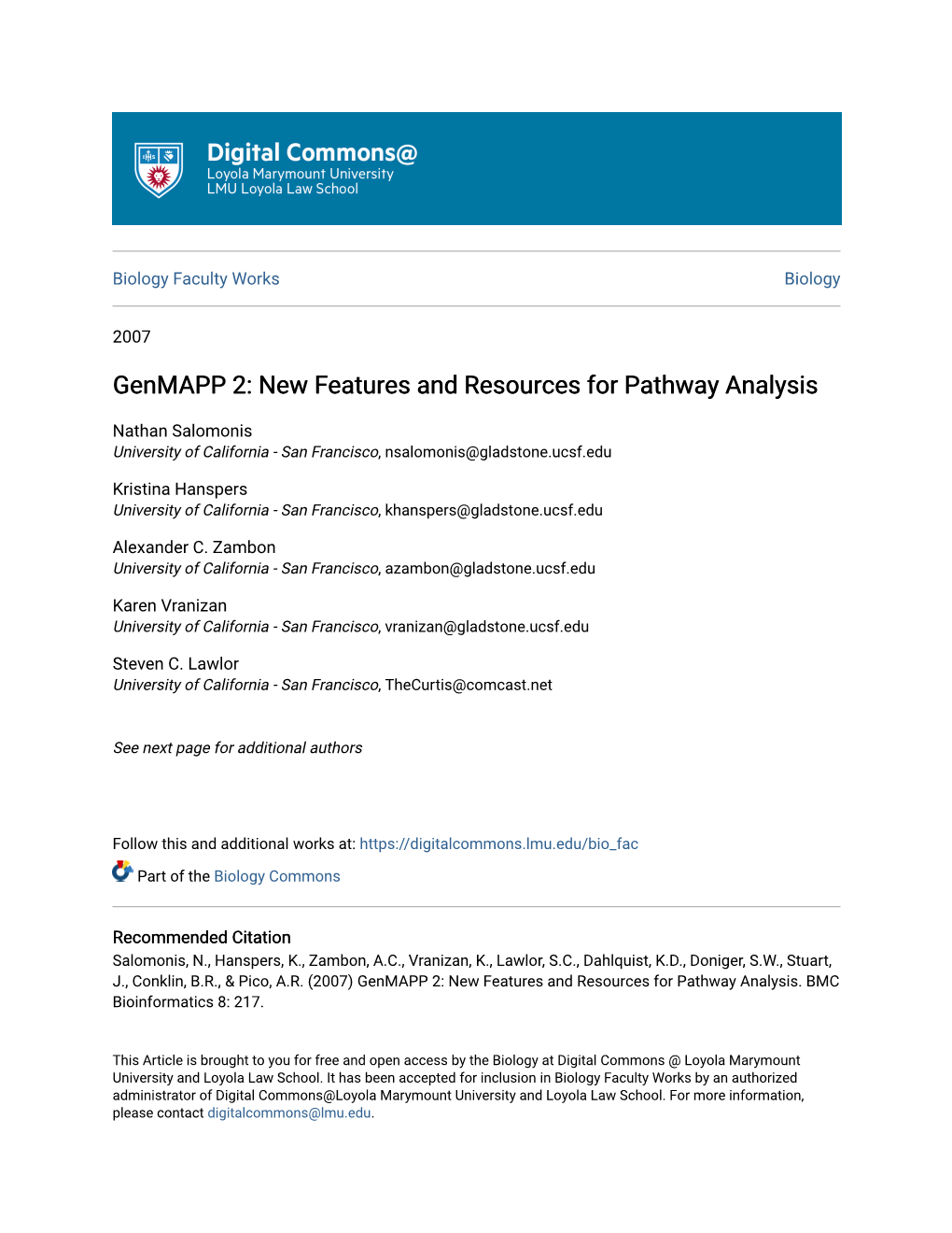 Genmapp 2: New Features and Resources for Pathway Analysis