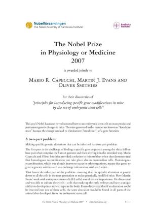 The Nobel Prize in Physiology Or Medicine 2007