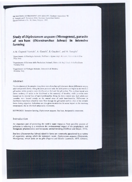 Study of Diplectanum Aequans (Monogenea), Parasite of Sea Bass