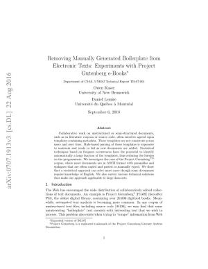 Removing Manually-Generated Boilerplate from Electronic Texts: Experiments with Project Gutenberg E-Books