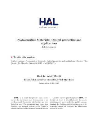 Photosensitive Materials: Optical Properties and Applications Julien Lumeau