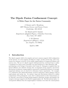 The Dipole Fusion Confinement Concept