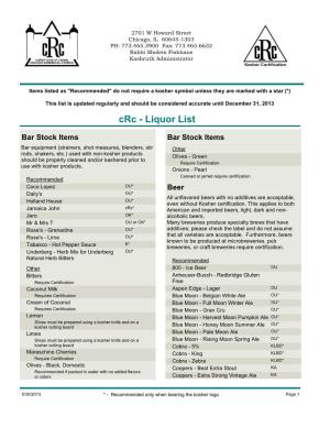 Crc - Liquor List