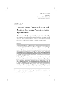 Universal Values, Contextualization and Bioethics: Knowledge Production in the Age of Genetics