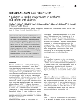 A Pathway to Insulin Independence in Newborns and Infants with Diabetes