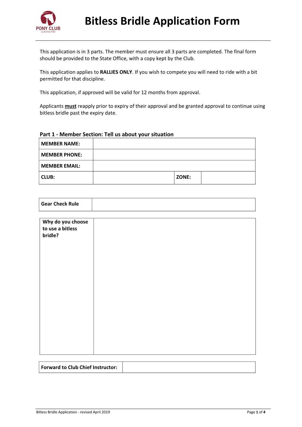 Bitless Bridle Application Form