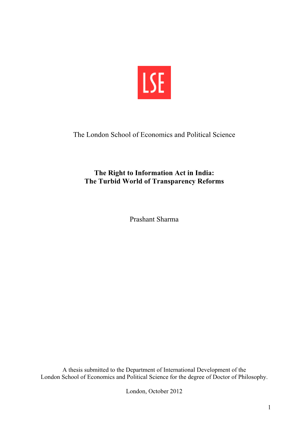 The London School of Economics and Political Science the Right To