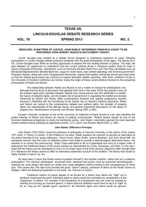 Texas Uil Lincoln-Douglas Debate Research Series Vol. 19 Spring 2013 No