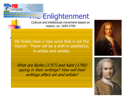 The Enlightenment Cultural and Intellectual Movement Based on Reason, Ca