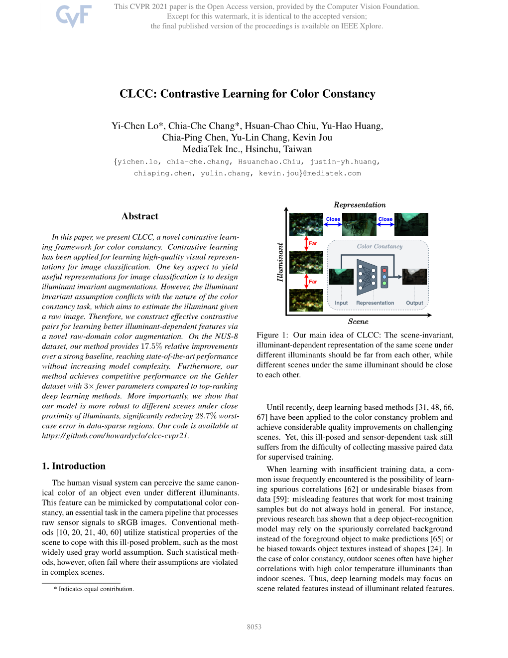 CLCC: Contrastive Learning for Color Constancy