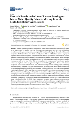 Research Trends in the Use of Remote Sensing for Inland Water Quality Science: Moving Towards Multidisciplinary Applications