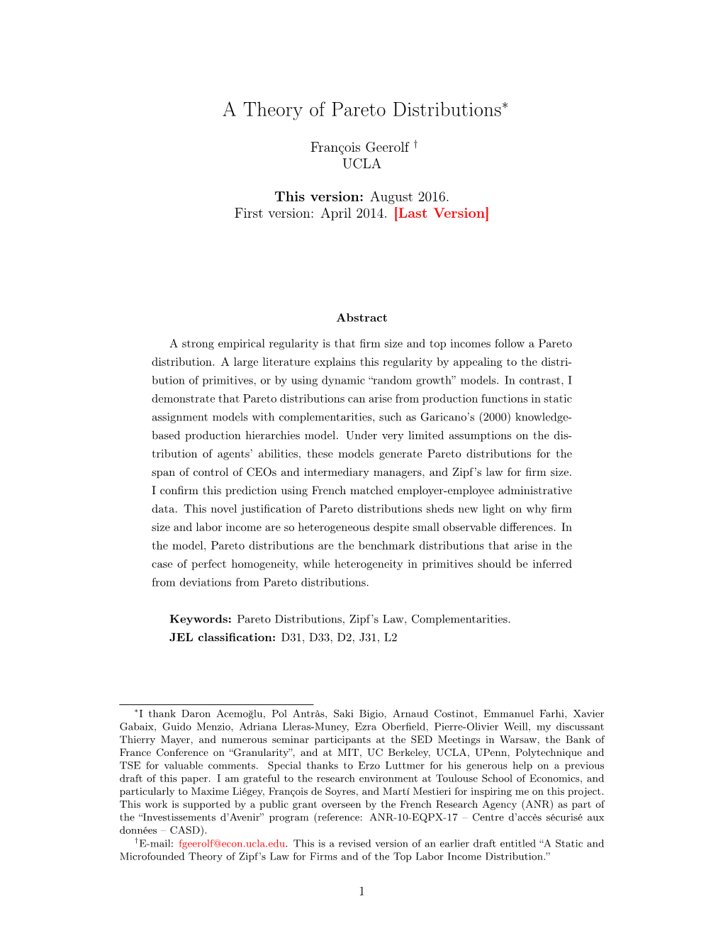 A Theory of Pareto Distributions∗