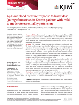 24-Hour Blood Pressure Response to Lower Dose (30 Mg) Fimasartan in Korean Patients with Mild to Moderate Essential Hypertension