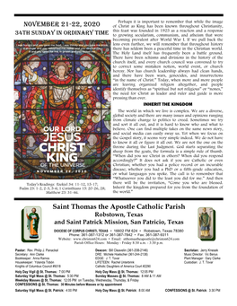 Saint Thomas the Apostle Catholic Parish NOVEMBER 21-22, 2020