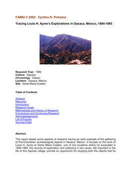 Tracing Louis H. Ayme's Explorations in Oaxaca, México, 1884-1885