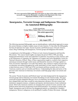 Insurgencies, Terrorist Groups and Indigenous Movements: an Annotated Bibliography
