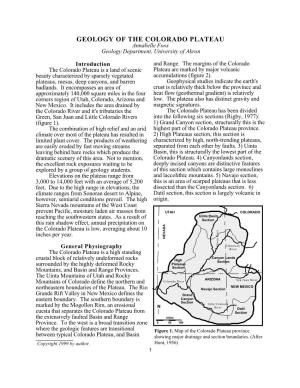 GEOLOGY of the COLORADO PLATEAU Annabelle Foos Geology Department, University of Akron